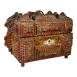 Antique Folk Tramp Art Box For Sale