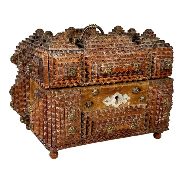 Antique Folk Tramp Art Box For Sale