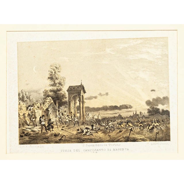 Defense of the Cemetery in Magenta - Original Lithograph by Carlo Perrin - 1860 1860 For Sale