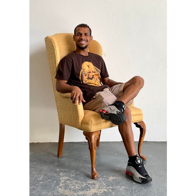 Wood Vintage Raffia Wingback Chair For Sale - Image 7 of 12