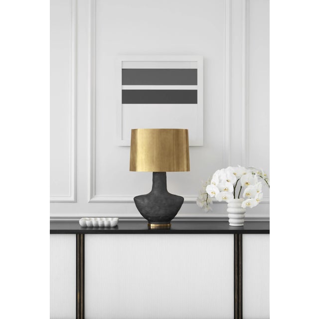 Armato Small Table Lamp in Stained Black Metallic Ceramic with Oval Antique-Burnished Brass Shade Designer: Kelly...