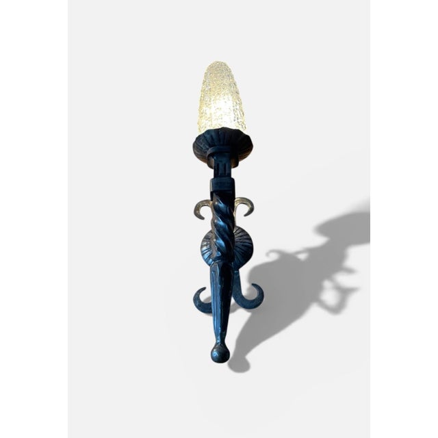French Brutalist Wrought Iron Wall Sconces, 1950, Set of 2 For Sale - Image 4 of 9