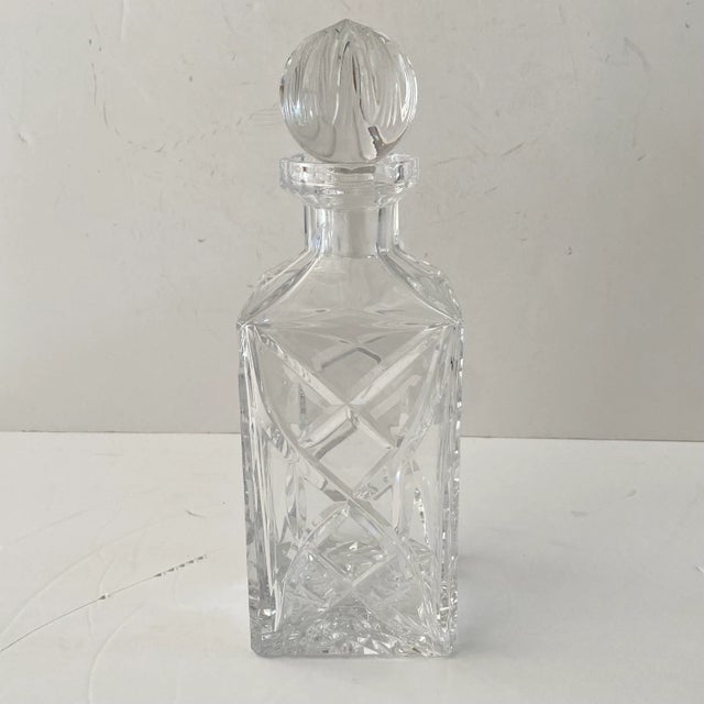Transparent Vintage 1980s Cut Crystal Celtic Cross Hatch Square Decanter With Ball Stopper For Sale - Image 8 of 8