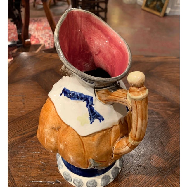 Pink 19th Century Belgian Nimy-Lès-Mons Barbotine Sailor Pitcher For Sale - Image 8 of 13