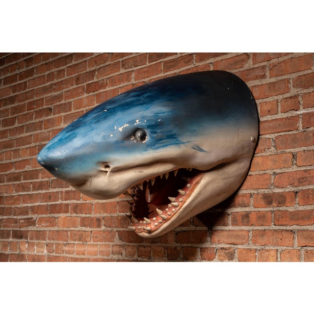 Mid 20th Century Oversized Hand-Painted Great White Shark Head Wall Mount For Sale - Image 5 of 8