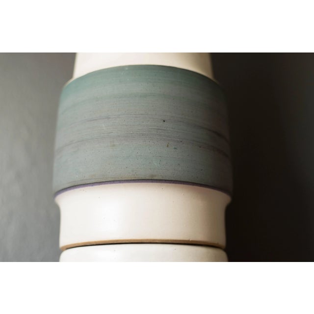 Wood Mid Century Double Stacked Stoneware Pottery Lamp by Martz For Sale - Image 7 of 13