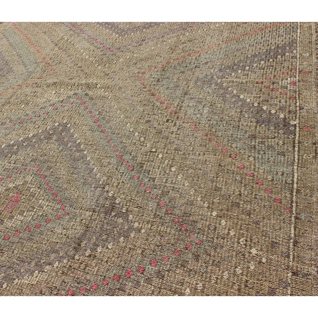Mid 20th Century Mid 20th Century Turkish Kilim Rug With Multi Layered Diamond Design in Soft Tones of Blue, Green, Gray, Red For Sale - Image 5 of 12