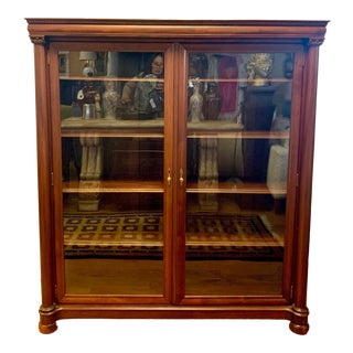 Antique Mahogany Two Door Display Bookcase Library Cabinet For Sale