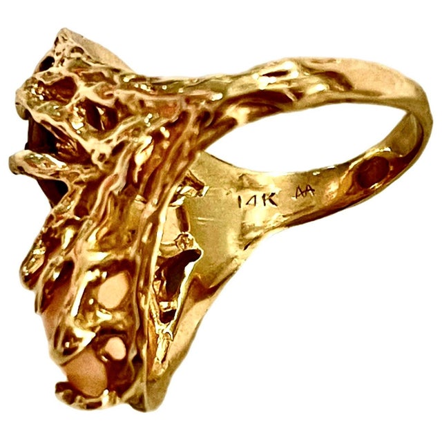 Arthur King Style Raw Diamond and Coral Brutalist Ring For Sale - Image 10 of 10