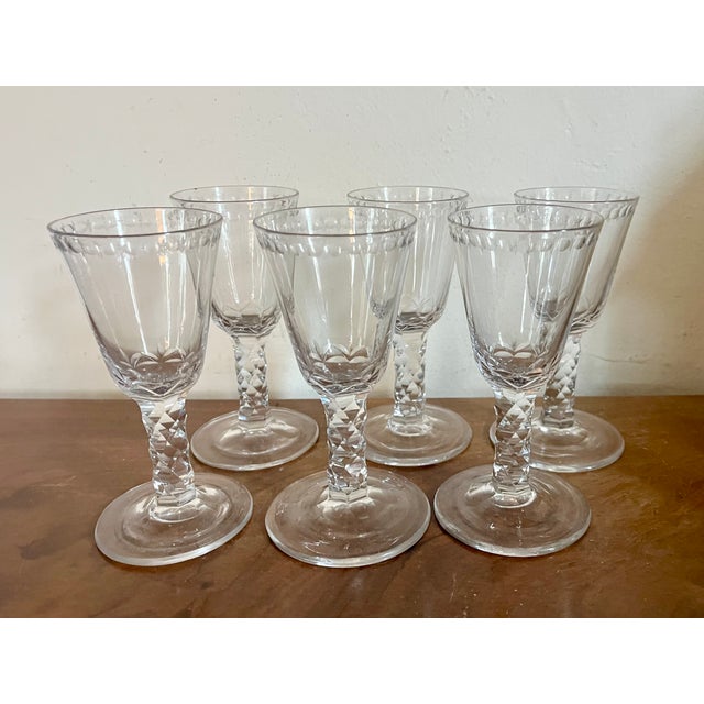 Antique 19th Century English George III Anglo Irish Facet Cut Crystal Sherry Wine Glasses - Set of 6 For Sale - Image 9 of 18