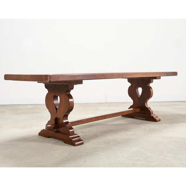 Early 20th Century Country French Provincial Oak Trestle Farmhouse Dining Table 8 Ft For Sale - Image 5 of 18