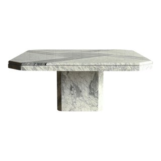 Italian Carrara & Bardiglio Marble Inlay Coffee Table, 1970s For Sale