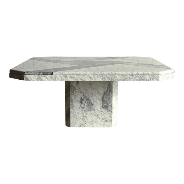 Italian Carrara & Bardiglio Marble Inlay Coffee Table, 1970s For Sale