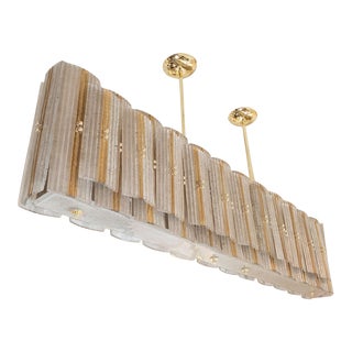 Linear Brass and Murano Glass Chandelier For Sale