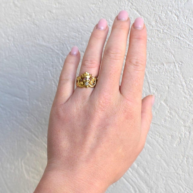 Discover a rare piece of French history with this extraordinary Art Nouveau gargoyle ring (circa 1910). Handcrafted in...