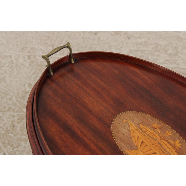 English Edwardian Inlaid Mahogany Oval Tray Table For Sale - Image 9 of 15
