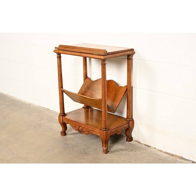 French Provincial Baker Furniture French Provincial Louis XV Walnut and Burl Wood Book Stand or Magazine Stand | Circa 1960s For Sale - Image 3 of 15