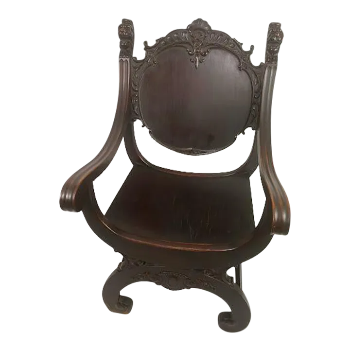 Vintage Victorian Mahogany Griffin Lions Head Carved Savonarola