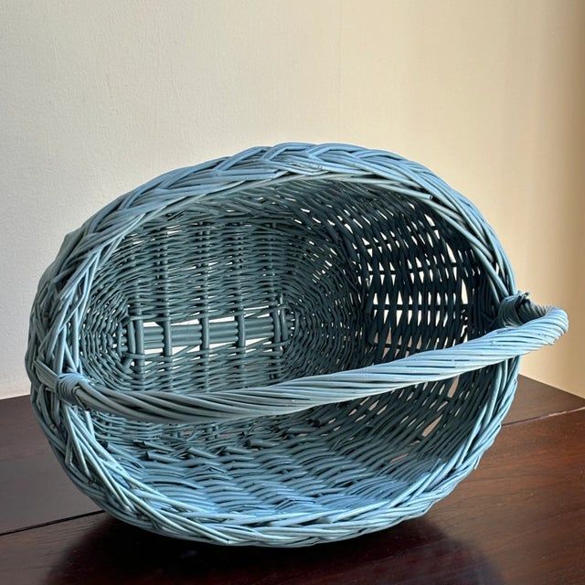 Cornflower Blue Vintage Cornflower Blue Market Basket For Sale - Image 8 of 11