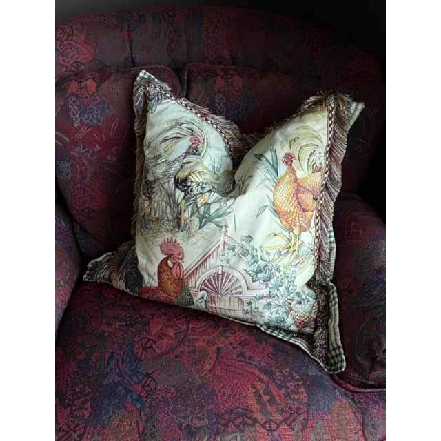 Rooster Chicken Large 24" Square Custom Made French Country Style Throw Decor Pillow For Sale - Image 9 of 12