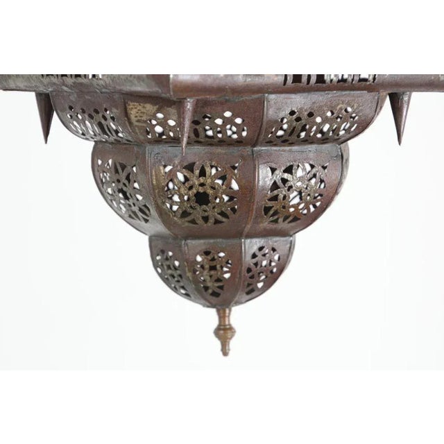 Vintage Moroccan Handcrafted Lantern Ceiling Light With Multi-Color Glass For Sale In Palm Springs - Image 6 of 12