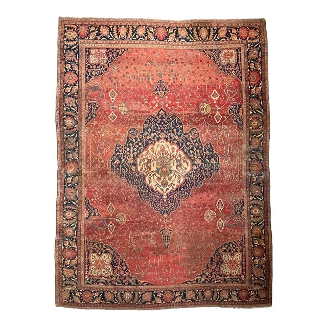 1900's Antique Rug with Dainty Flora & Suspended Vines Design 10.5 x 13.3 For Sale