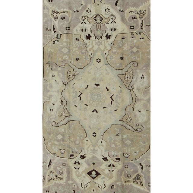 Tribal Vintage Turkish Oushak Rug With Beige, Taupe, and Soft Brown Tones For Sale - Image 3 of 8