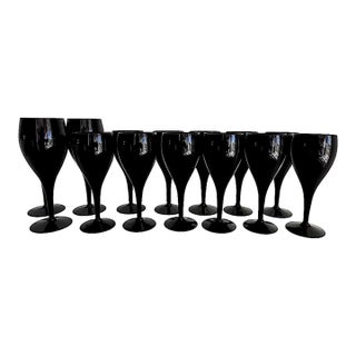1980s Elegance Elegant Midnight Black by Mikasa Wine and Water Goblets, 14 Pieces For Sale