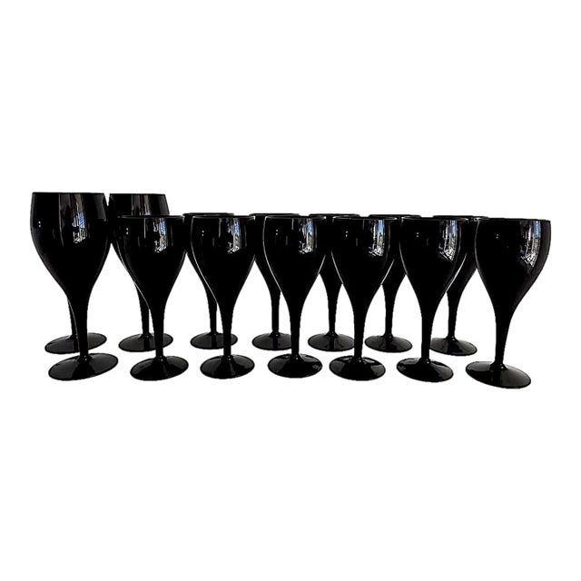 1980s Elegance Elegant Midnight Black by Mikasa Wine and Water Goblets, 14 Pieces For Sale