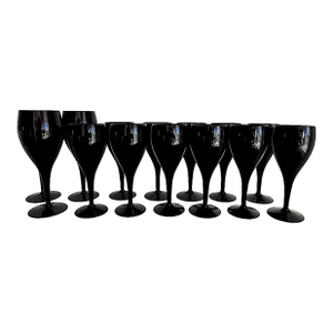 1980s Elegance Elegant Midnight Black by Mikasa Wine and Water Goblets, 14 Pieces