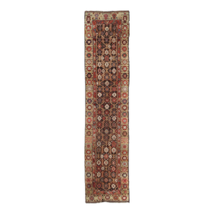 Antique Hand Knotted Kurdish Runner With All-Over Geometric Design 2'10 X 12'8