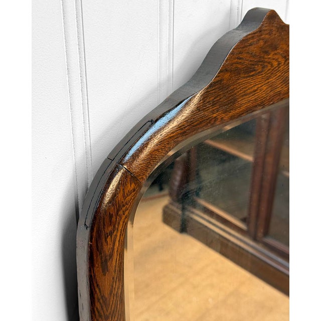 Wood Antique Traditional Arts & Crafts Oak Beveled Glass Mirror For Sale - Image 7 of 11