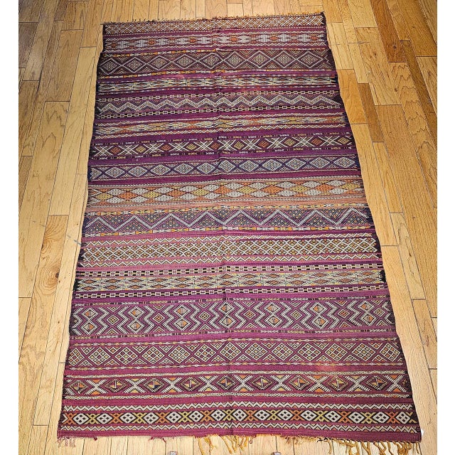 Vintage Moroccan Tribal Kilim, Handwoven Wool, Stripe Geometric Pattern, Purple & Yellow, 6x10 For Sale - Image 9 of 17