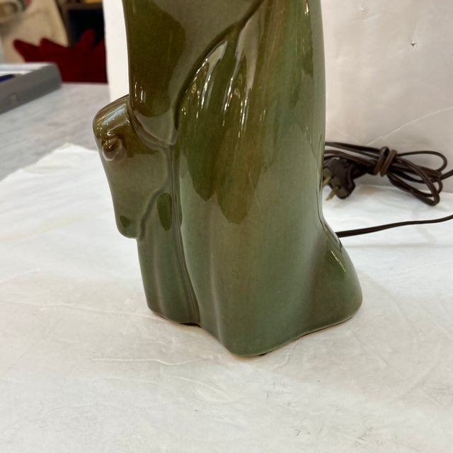 Green 1950s Ceramic Equestrian Lamp With Parchment Shade For Sale - Image 8 of 12