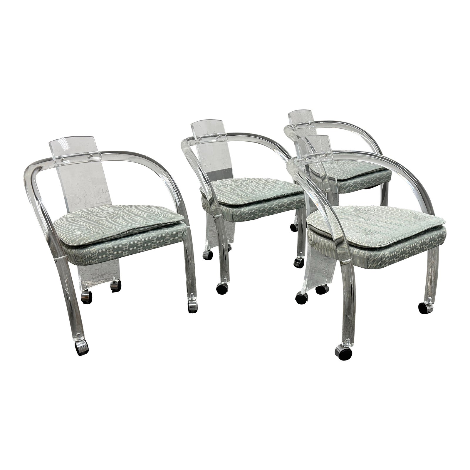 Mid 20th Century Charles Hollis Jones Lucite Chairs Casters, Set of