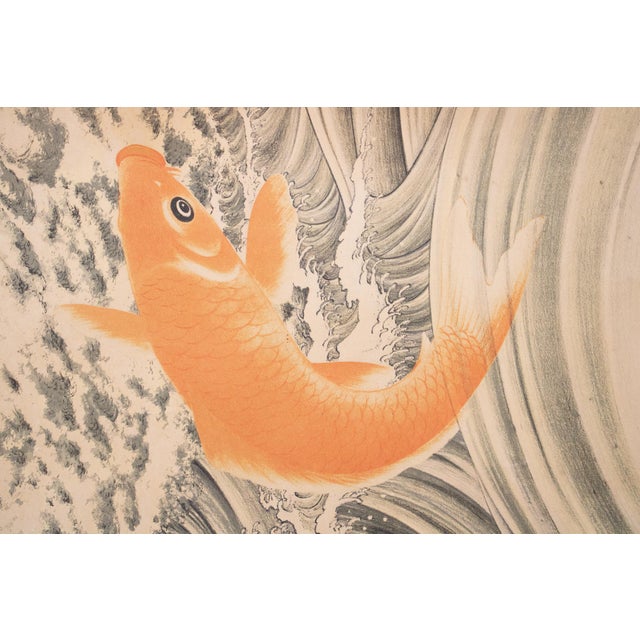 C. 1912-1920s After Kawamura Gyokusui "Carp Leaping the Waterfall" Printed Japanese Scroll For Sale - Image 9 of 15