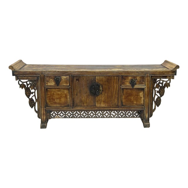 39" Distressed Vintage Chinese Carving Point Edge Chest Table Stand For Sale