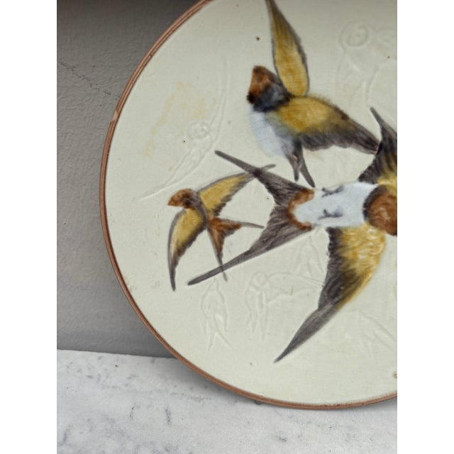 German Majolica Swallows Plate, Circa 1900 For Sale - Image 4 of 5
