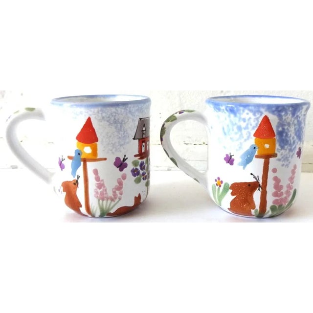 Vintage Hand-Painted Mugs With Bunnies & Birds - a Pair For Sale - Image 9 of 9