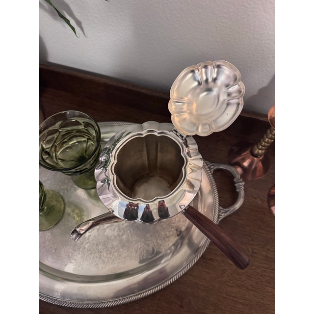 Early 20th Century Vintage Forbes Silver Co. Silverplate Coffee Pot With Scalloped Lid and Wood Handle For Sale - Image 5 of 11