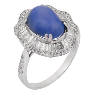 Vintage 5.00 Carat Star Sapphire Diamond Ballerina Cluster 18k White Gold Ring, Size 6.5 For Sale