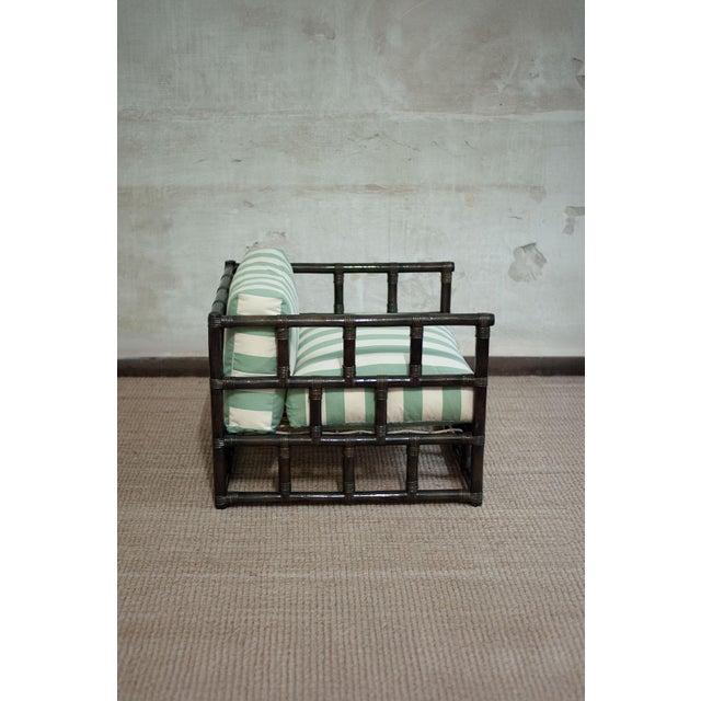 Bamboo Lounge Chairs with Striped Cushions, 1980s, Set of 2 For Sale - Image 3 of 9