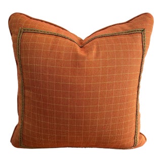 Feather Down Rust Orange Pillow With Trim Detail For Sale