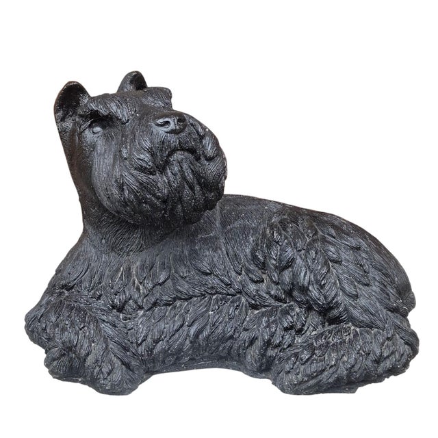 1980s Scottish Terrier Dog Statue Black Cement Sculpture Realistic Scottie Large Vintage For Sale - Image 5 of 18
