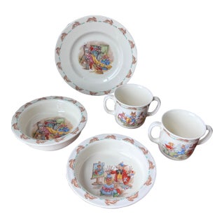 1980s Royal Doulton Bunnykins Children's Dishes Set, Plate, 2 Bowls and 2 2-Handled Mugs - 5 pcs For Sale
