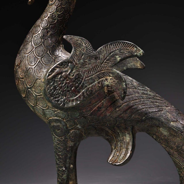 Early 20th Century Bronze Peacock Sculpture – 13.4" Archaic Style Bird Figure For Sale - Image 10 of 10