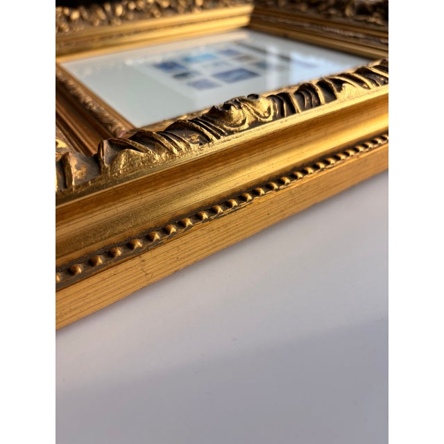 Paper Framed Vintage Postage Stamp Collage, Petites Couleurs: Bleu For Sale - Image 7 of 11