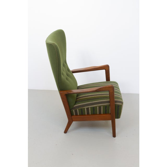 Wood Danish Modern Lounge Chair in Beech and Green Wool by Fritz Hansen, 1940s For Sale - Image 7 of 18