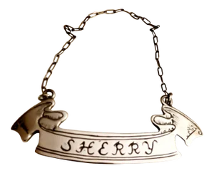 1950s Gorham Sterling Silver Ribbon-Form Decanter Tag for Sherry