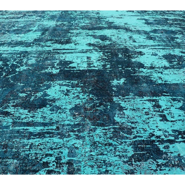 Textile Luxurious Modern Design Vintage Rug in Shades of Blue, Turquoise, Teal and Green For Sale - Image 7 of 13